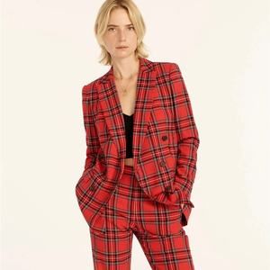 J.CREW Double-Breasted Lady Blazer in Red Good Tidings Plaid Wool Blend 6 $298